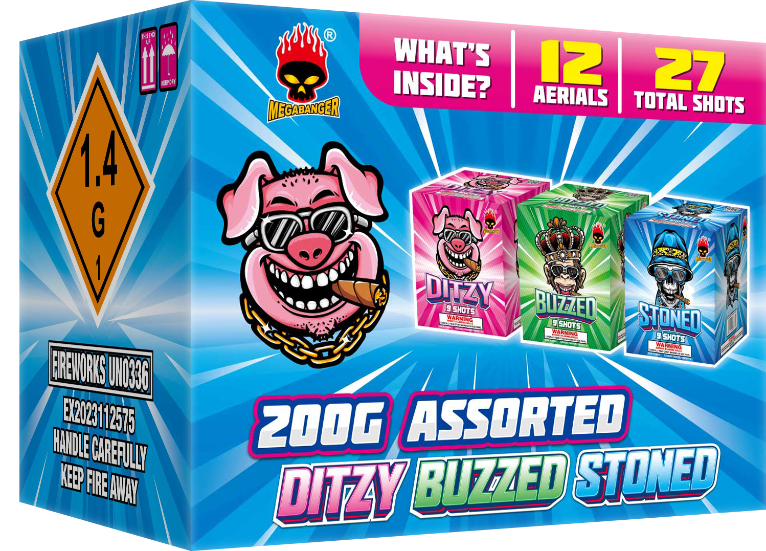 200G ASSORTED(DITZY, STONE & BUZZED), 9 SHOTS