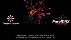 25Shot Red Strobe Willow W/Siver Strobe Mine+Gold Crown Tail