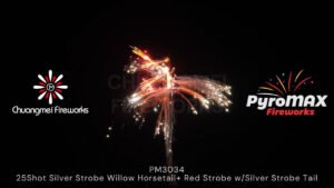 25Shot Silver Strobe Willow Horsetail+ Red Strobe w/Silver Strobe Tail (5-7 sec)