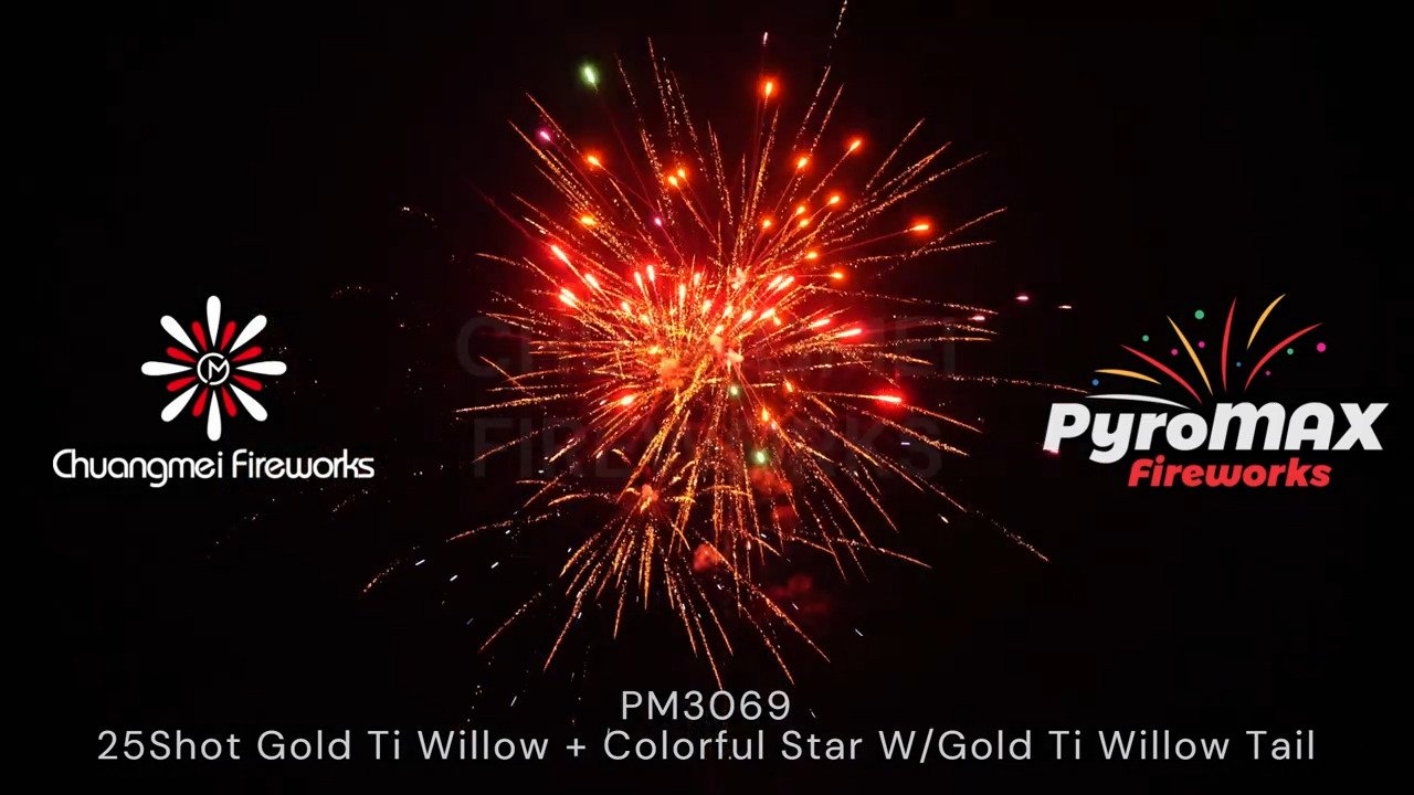 25Shot Gold Ti Willow + Colorful Star W/Gold Ti Willow Tail